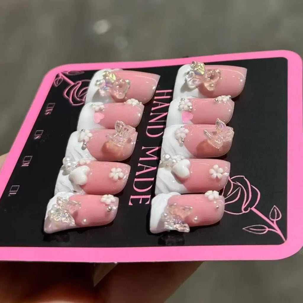 10pcs high-end Sweet and girlish style, hand-painted three-dimensional carved, butterfly, heart, little bear, sparkling dot