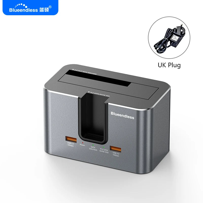 Blueendless M.2 NVMe/SATA & 2.5/3.5in SATA SSD/HDD Docking Station with USB 3.2 Hub, HD01SN
