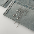 Fashion Evil Eye Pearl Brooch Detachable Tassel Fixed Clothes Pin Waist Buckle Button Clasps Trouser Leg Decorative
