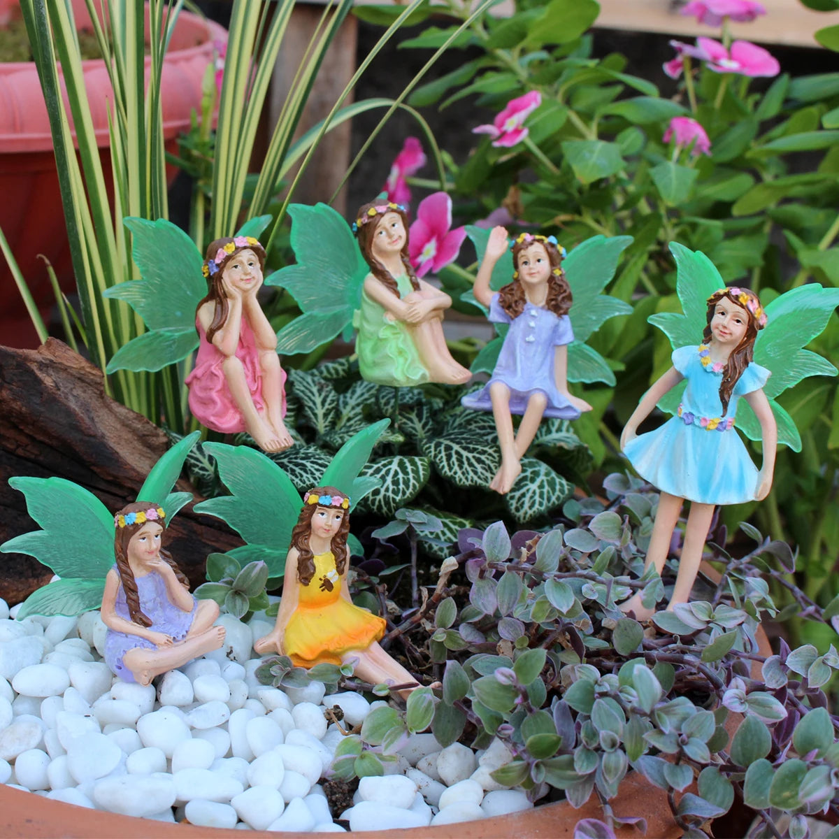 6pc Night Light Wings Flower Fairy, Garden Micro Landscape Fairy Tale World Scene Decoration, Flower Pot Bonsai Flower Fairy Plu