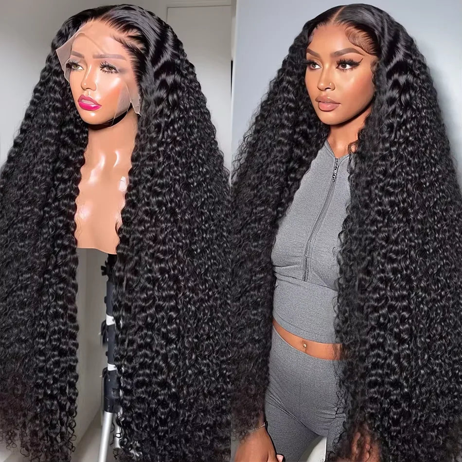 40 46 Inch 13x4 13x6 Full Frontal HD Transparent Lace Long Deep Wave Brazilian Remy Human Hair Pre plucked Wigs 200 Density