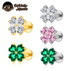 ASTM F136 titanium heart CZ labret stud 16G/18G, gold tone, 4-14mm bar