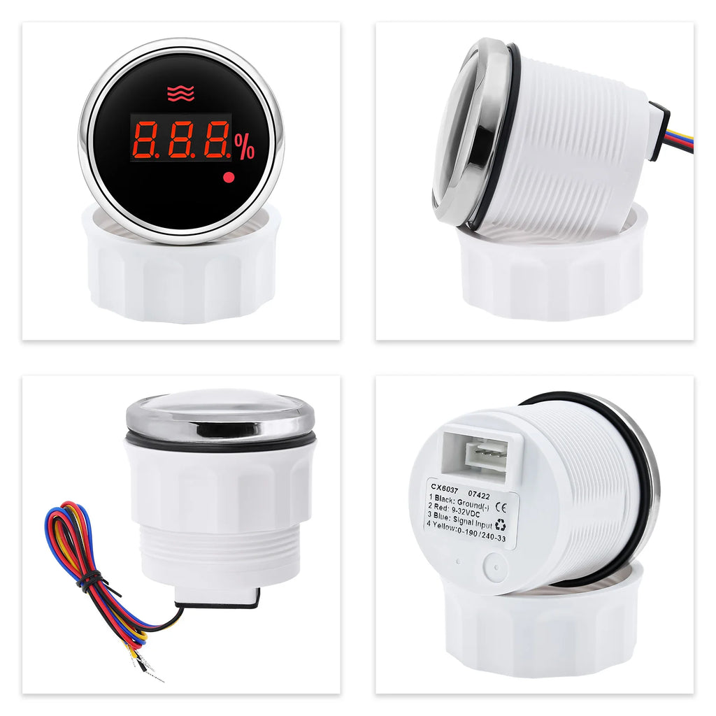 Waterproof 0~100% Digital 52mm Water Level Gauge with Alarm 0-190ohm Water Level Sensor 100-600mm for Car Boat Yacht Custom Red