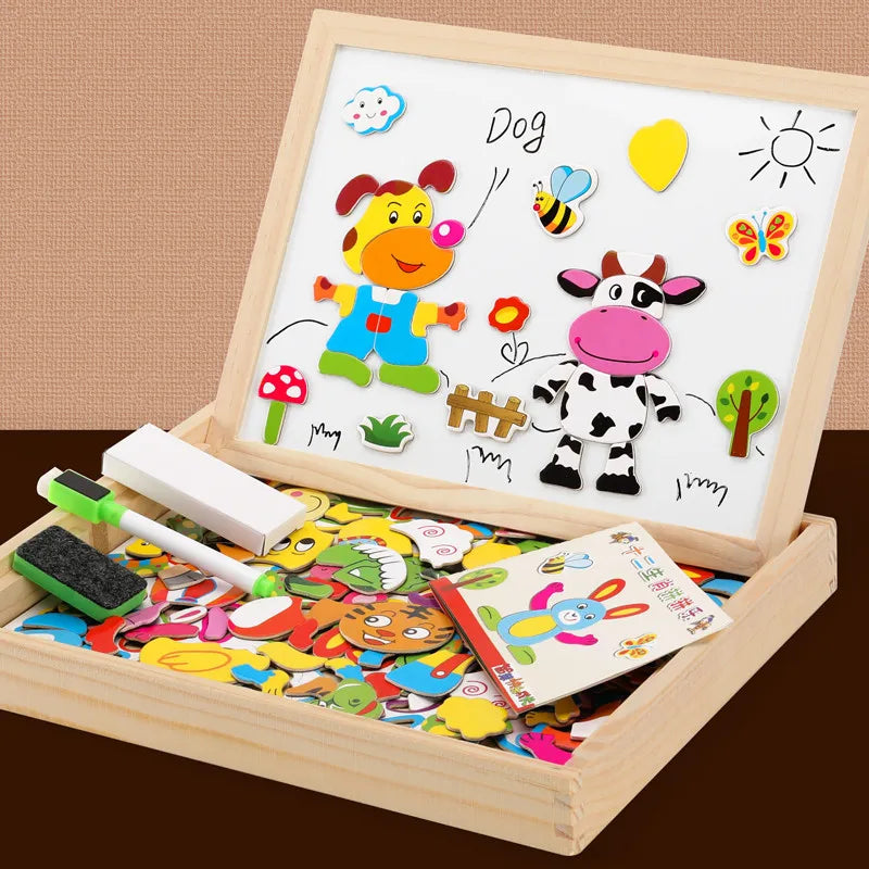 100+Pcs Wooden Multifunction Children Animal Puzzle Writing Magnetic Drawing Board Blackboard Learning Education Toys For Kids