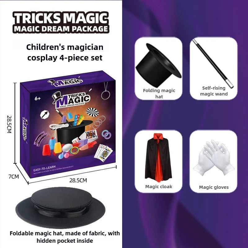Magic Kit for Kids Magician Costume Beginner Magic Tricks Learning Set Educational Toys for Children Christmas Birthday Gifts