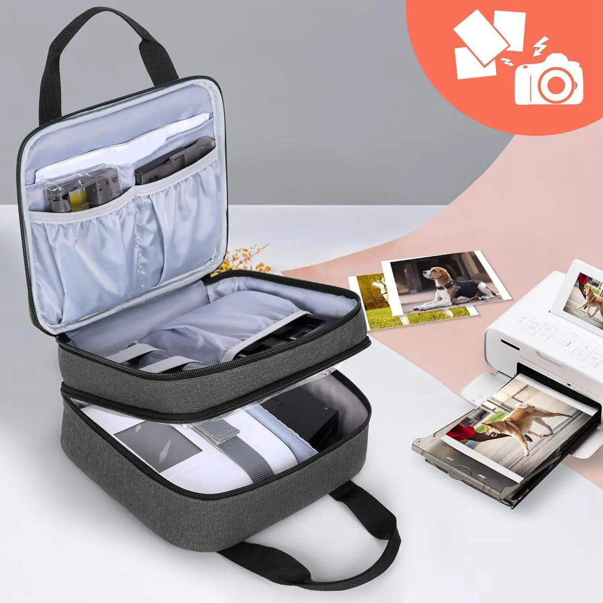【New】Photo Printer Bag Fit for SELPHY CP1500 CP1300 CP1200 Polyester Photo Printer Case with Pockets Detachable Divider