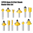 12pcs Router Bits Set Carbide Straight Trim Milling Cutters, 6mm/8mm/6.35mm/12.7mm Shank