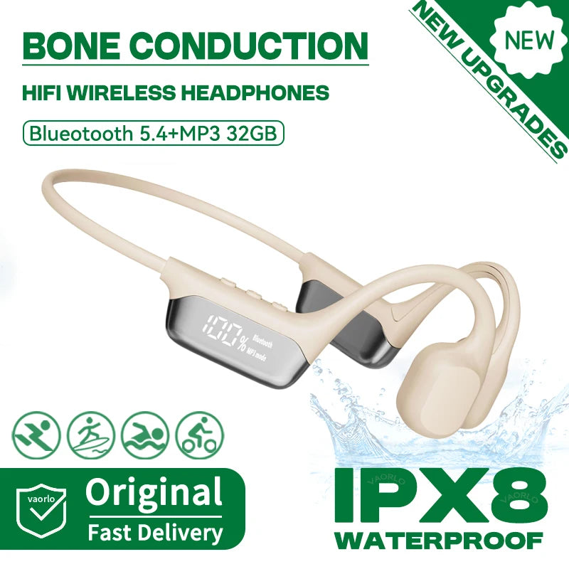 IPX8 True Waterproof Bluetooth 5.4 Swimming Diving Bone Conduction Headphone 32GB MP3 Player Summer Sports Cycling Music Headset