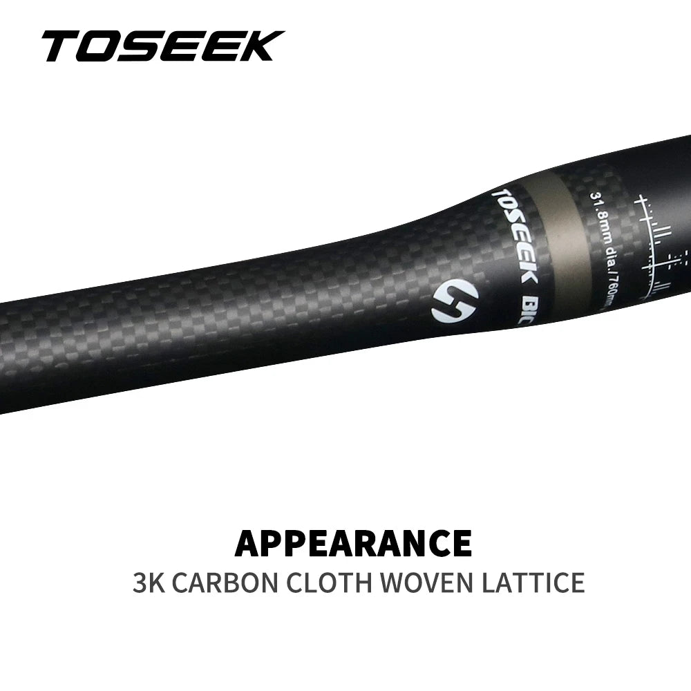 TOSEEK TM10 Grey Matte 3K Carbon Fibre Bike Handlebar MTB Bicycle Handlebars 31.8mm Rise or Flat Handlebar 580mm - 760mm