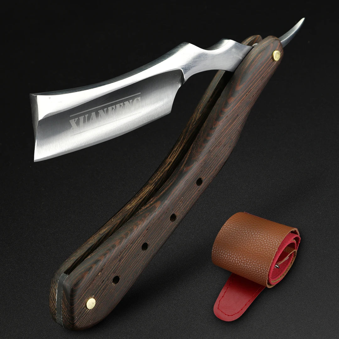 XUANFENG Folding Straight Razor, Madagascar Mahogany Handle, Hardened Steel 61-65 HRC