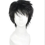 Men Short 11.81'' Black Curly Multifunction Fluffy Layered Frizzy Cosplay Heat Resistant Fibre Synthetic Wig For Men