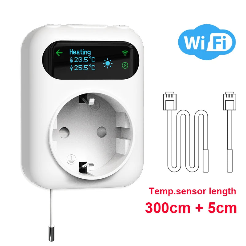 Tuya WIFI Digital Thermostat Socket 16A Outlet Plug Remote Temperature Controller Timer Switch Cooling Heating 3M NTC Sensor