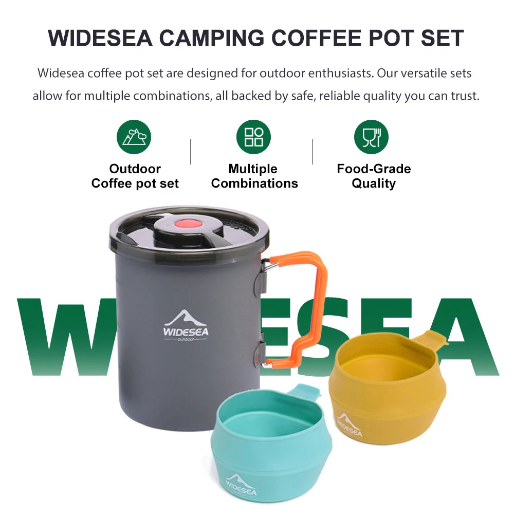 Widesea Camping Coffee Pot Set Portable French Press with Foldable Silicone Bowls Hard Anodized Aluminum Outdoor Coffee Maker fo