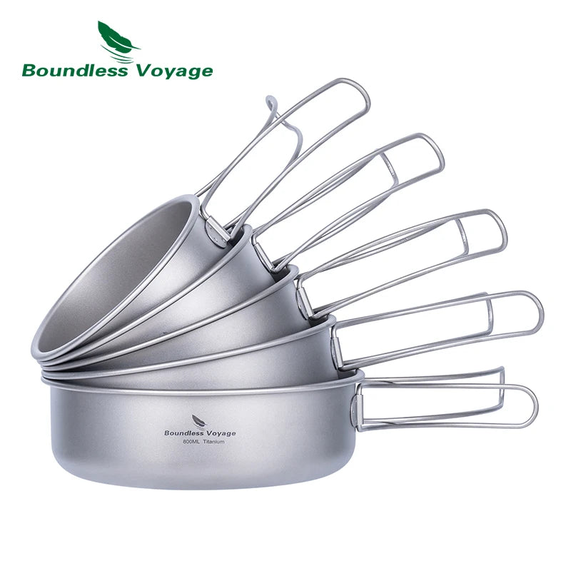 Boundless Voyage Titanium Bowls Dishes Set with Folding Handle Outdoor Camping Portable Plate Saucers Tableware 5 Packed Ti1096T