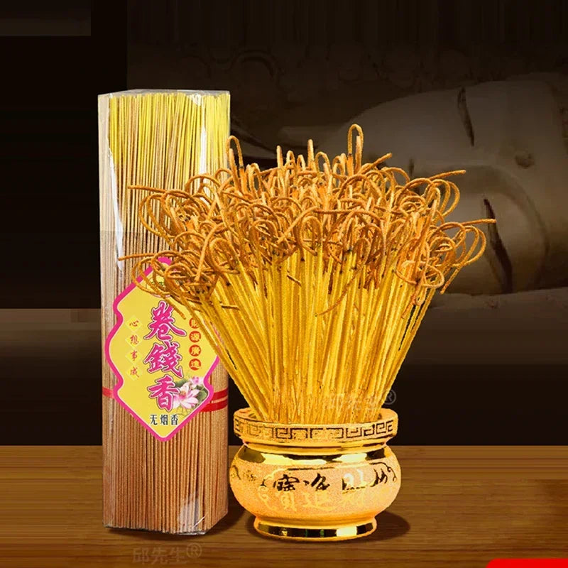 500 sticks Natural Smokeless Golden God of Wealth Roll Money Incense Sticks Worship Buddha Bamboo Joss Stick Incense