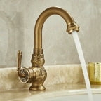 Antique Carved Bathroom Faucet Basin Faucets Brass Hot & Cold Bathroom Sink Faucet Deck Mounted Lavotory Faucet Mixer Water Tap