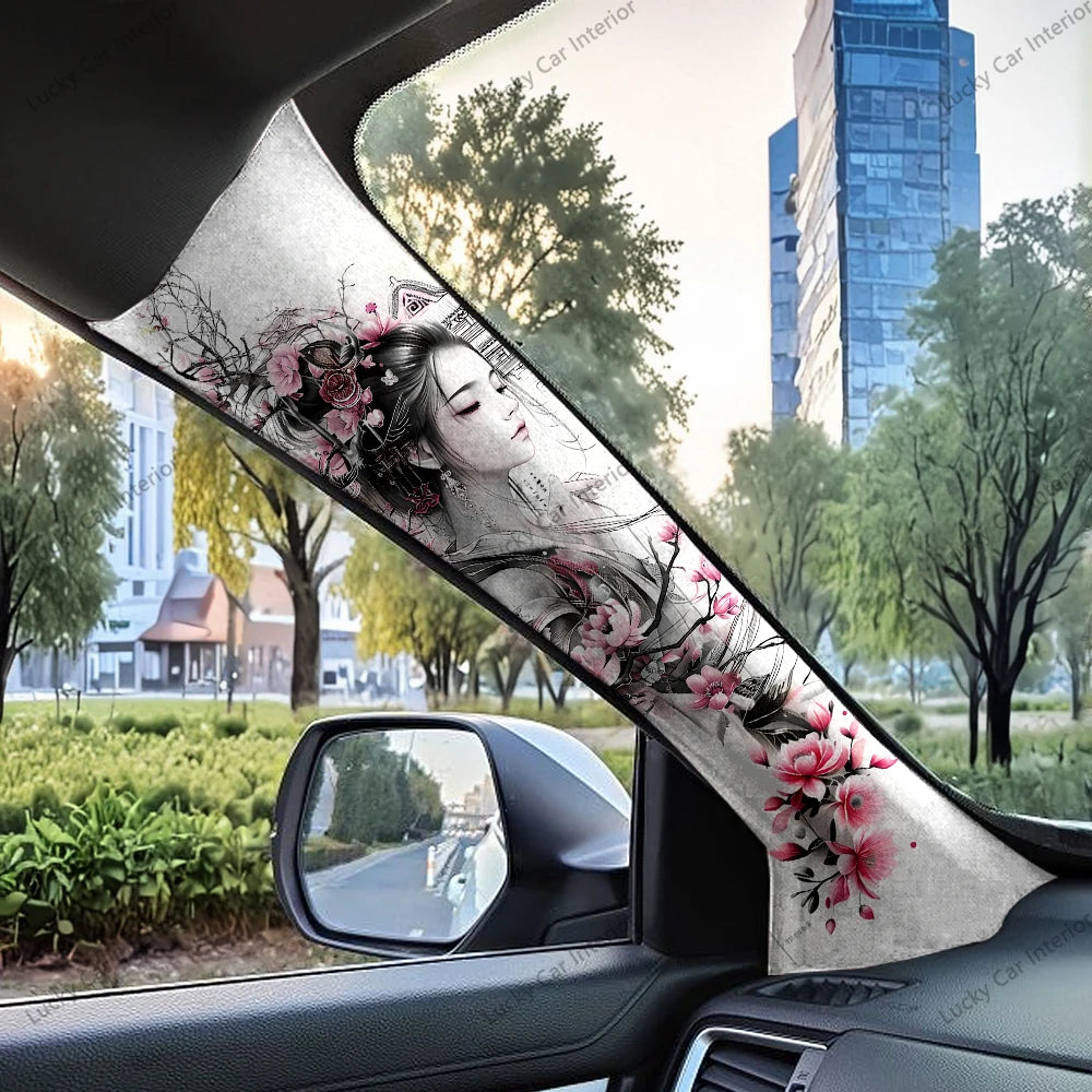1 pair of flower geisha car stickers, car A-pillar decoration stickers, car interior modification decoration supplies