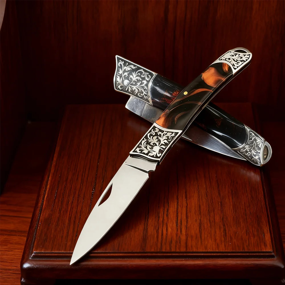 Stainless Steel Resin Handle EDC Folding Pocket Knife Exquisite Gift Fruit Knife Portable Lightweight Outdoor Camping Daily Use