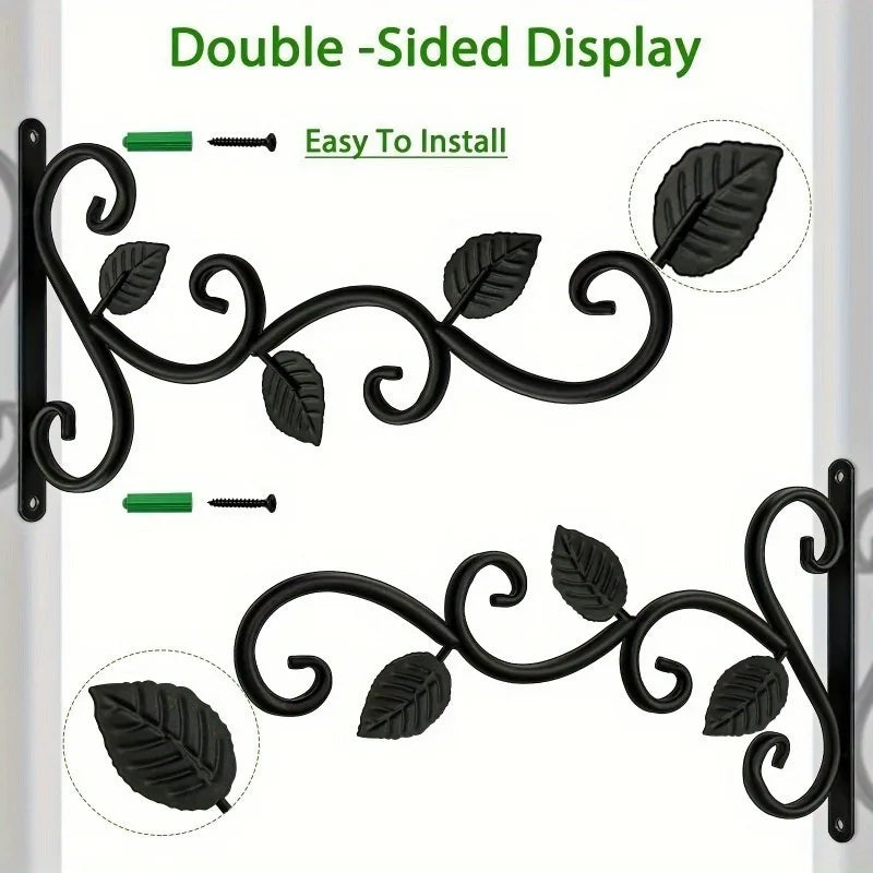 2pcs Rustic Wrought Iron Wall Bracket Plant Hooks, Metal Hangers For Hanging Indoor Outdoor Plants, Flower Pots, Bird Feeders,