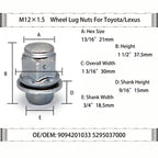 4x Wheel Lug Nuts Bolts M12x1.5 For Toyota Camry C-HR Corolla Highlander Yaris Prius Tacoma Lexus CT200h ES350 GS350 IS350 GX460