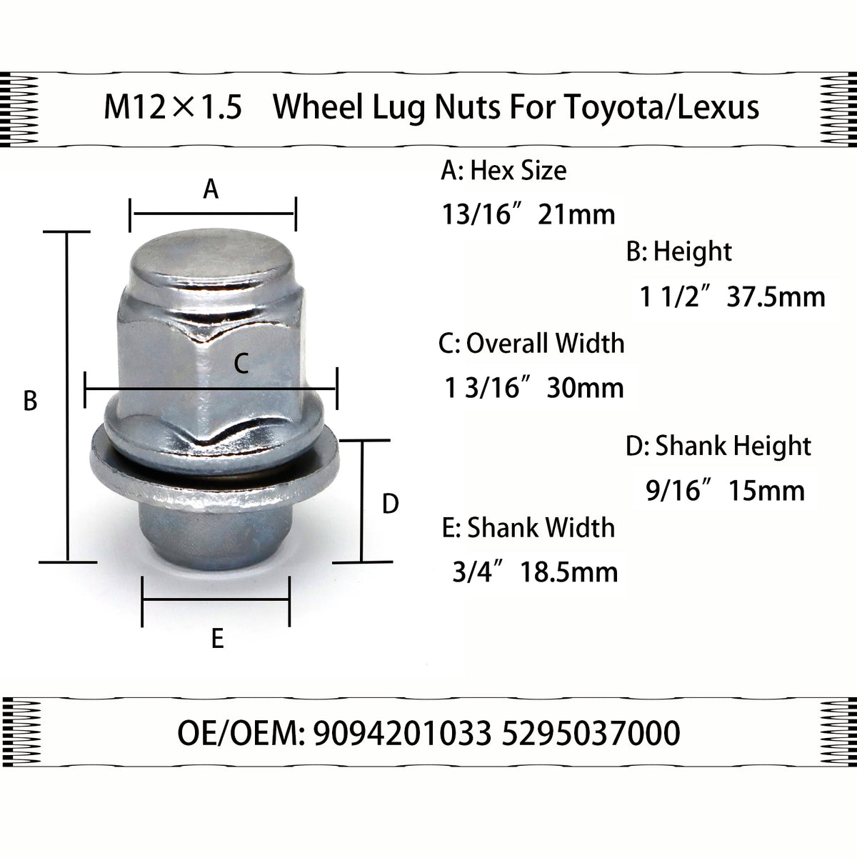 4x Wheel Lug Nuts Bolts M12x1.5 For Toyota Camry C-HR Corolla Highlander Yaris Prius Tacoma Lexus CT200h ES350 GS350 IS350 GX460