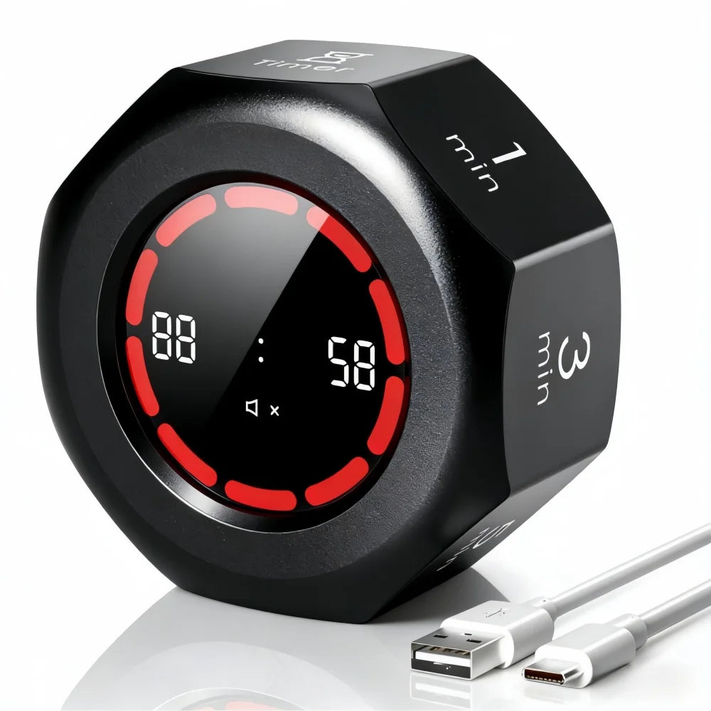 Pomodoro Flip Digital Timer Silent Visual Countdown 5/10/25/50min Kitchen Study Black/White