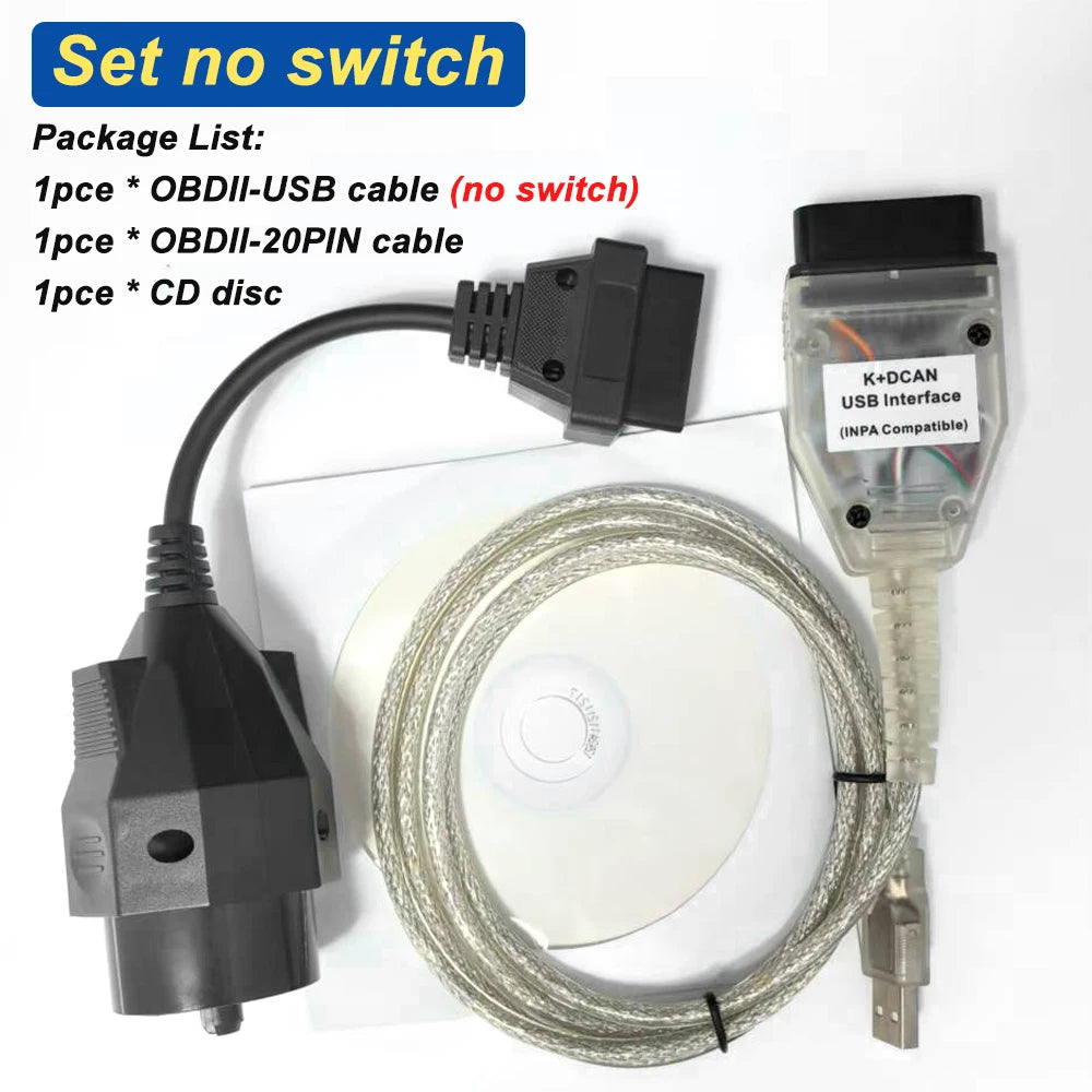 OBD2 K+DCAN USB Interface Cable with Switch for BMW E46 E83 E53 E90 E60 Coding Tool