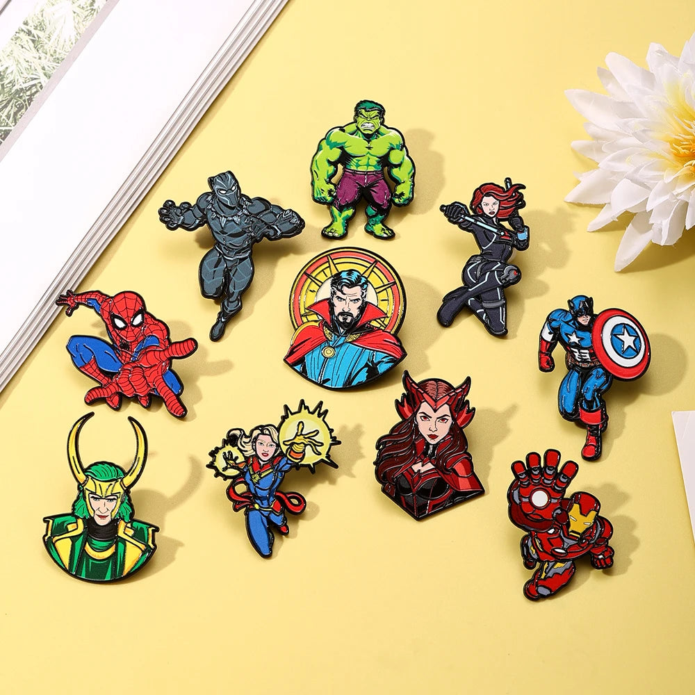 Cartoon Character Enamel Pin Set 10pcs Metal Lapel Pins Brooches for Backpack Clothing