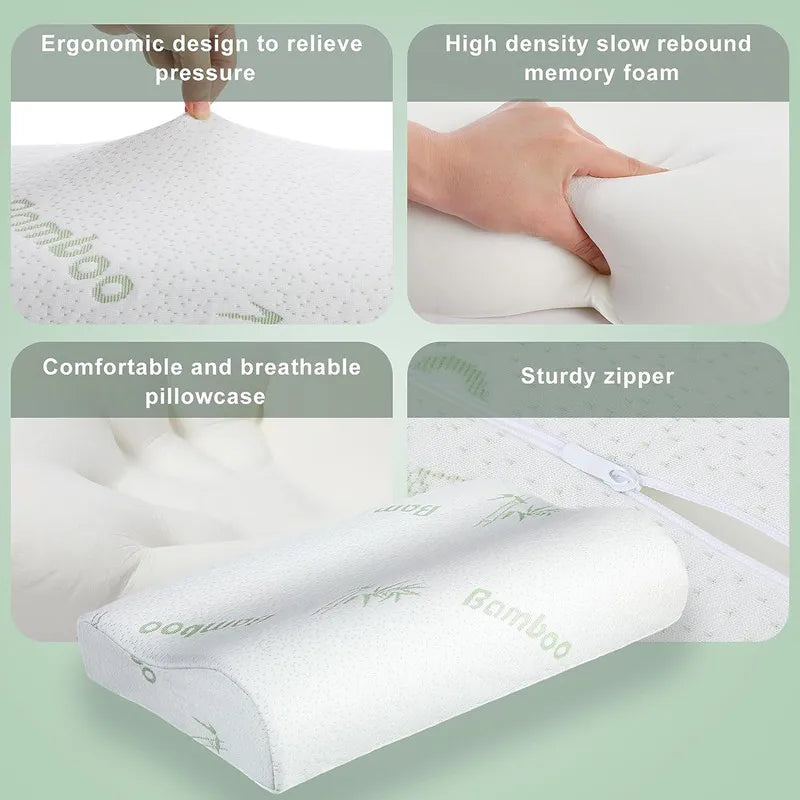 Bamboo Memory Foam Neck Pillow 50x30cm Ergonomic Sleeping Pillow with Zipper Cover