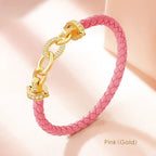 MOONLIGHT New Luxury Women's Zircon Ring Round Bracelet Genuine Braided Leather Bracelet for Woman Fashion Accessories 8 colors