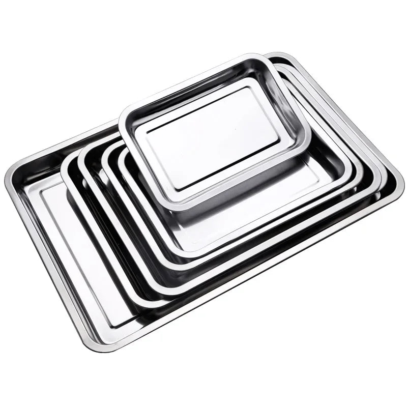 Stainless Steel Barbecue Tea Storage Serving Trays Rectangle Steamed Rice Sausage Plate Grill Meat Restaurant Metal Utensils