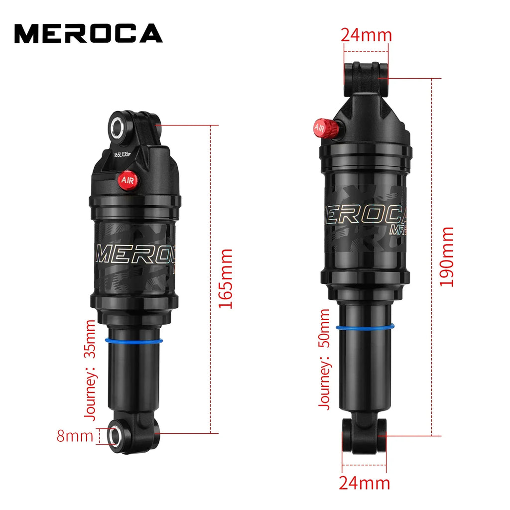 MEROCA MR-2 MTB Bike Air Shock Absorber 125/150/165/190mm Adjustable Air Pressure Aluminum Alloy Bicycle MTB Air Shock Absorber