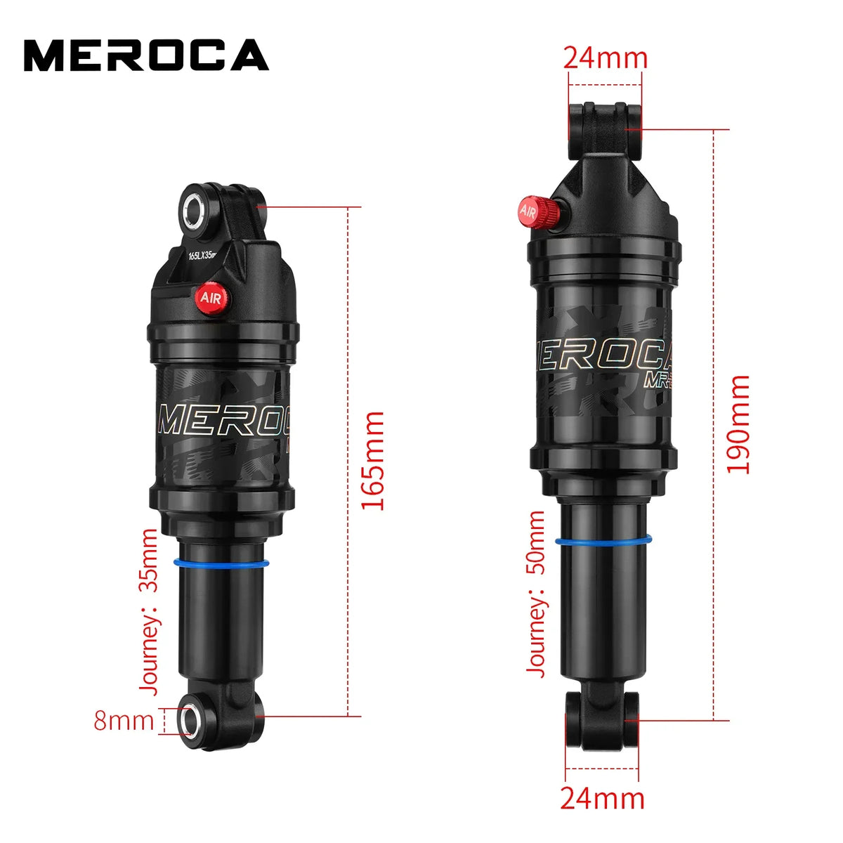 MEROCA MR-2 MTB Bike Air Shock Absorber 125/150/165/190mm Adjustable Air Pressure Aluminum Alloy Bicycle MTB Air Shock Absorber