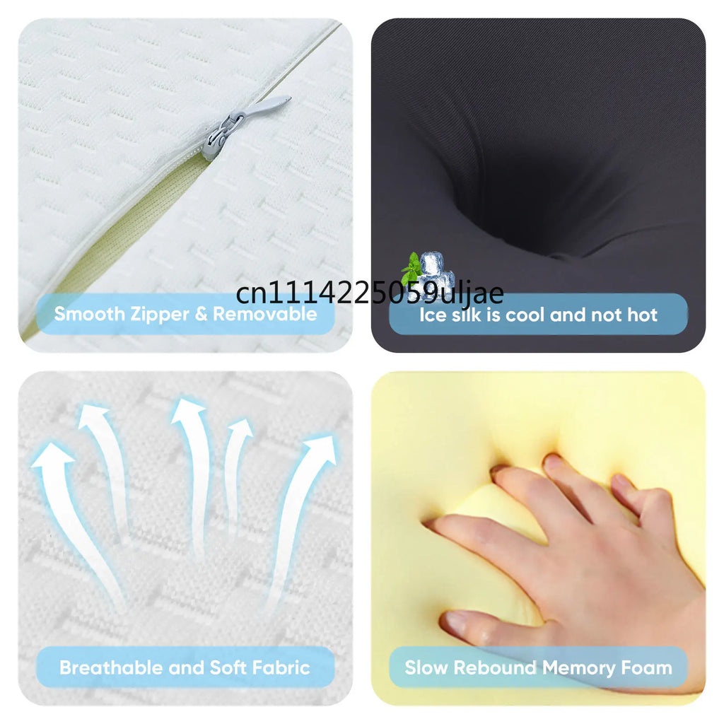 Adjustable Cervical Memory Foam Pillow for Neck Pain Relief, Ice Silk Pillowcase, Back/Side