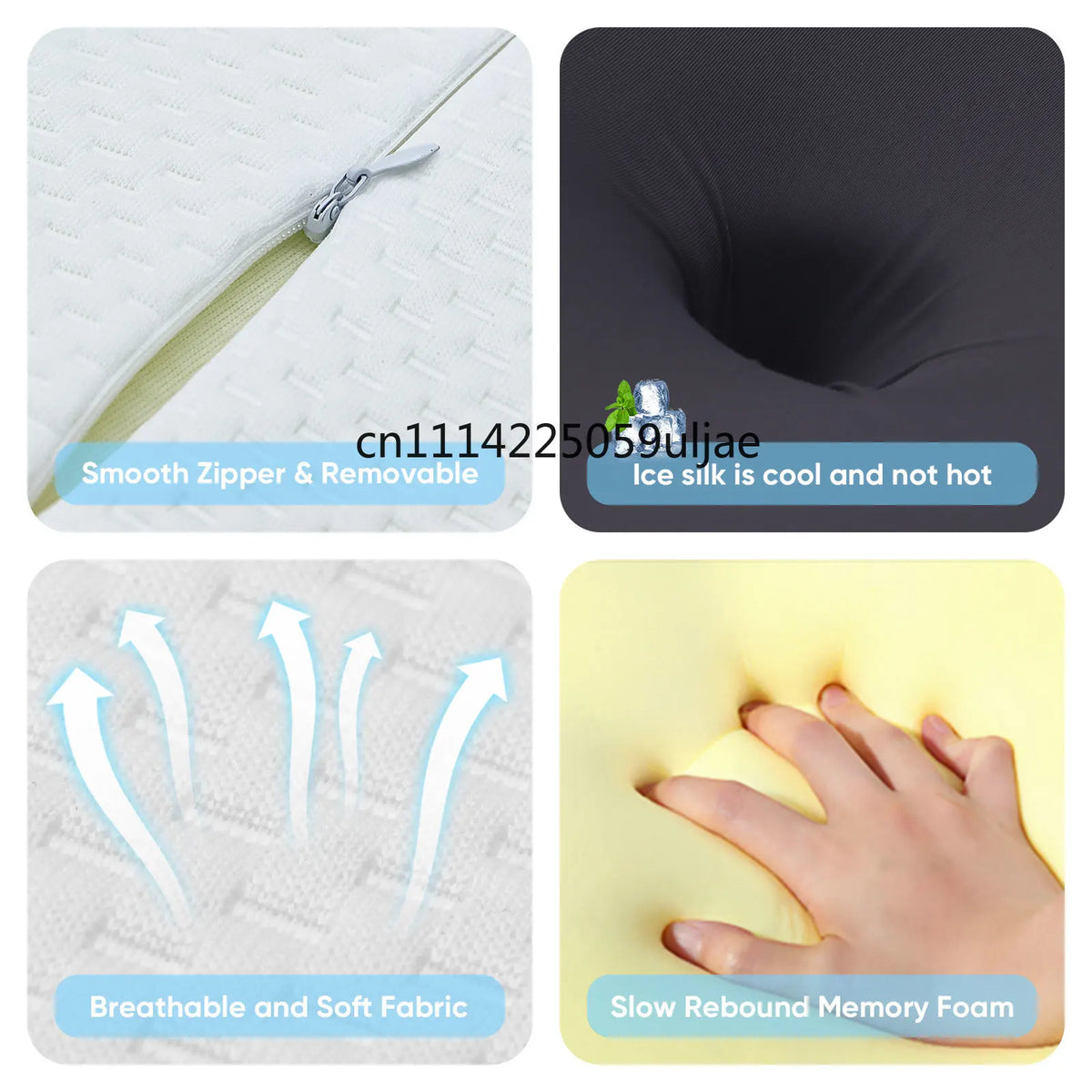 Adjustable Cervical Memory Foam Pillow for Neck Pain Relief, Ice Silk Pillowcase, Back/Side