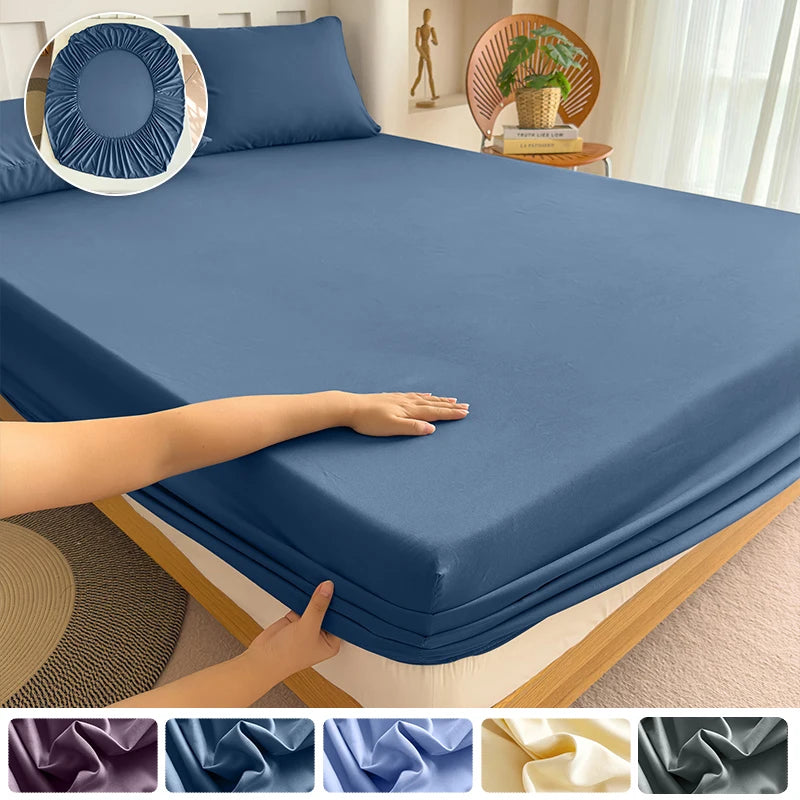 Solid Color Fitted Sheet with Elastic Band, 1pc Mattress Sheet 90x200 to 200x220cm