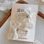 Minimalist Beige Hair Barrettes Korean BB Clip with Lace Pearl Accents Elegant Aesthetic Hair Clips for Women Girls