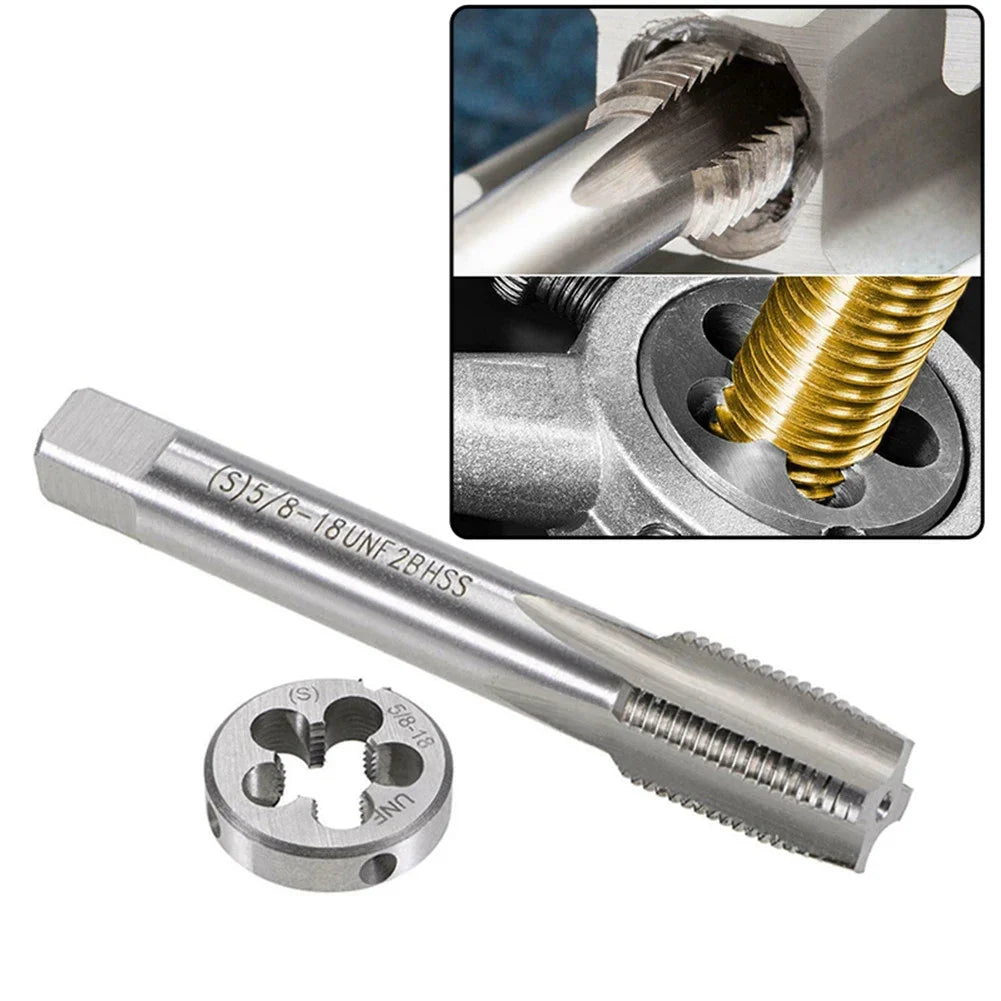 5/8-18 UNF Tap and Die Set for Thread Tapping, High Speed Steel Right Hand Tool for Metalworking and CNC Manufacturing