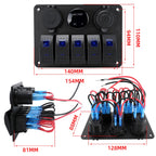 5 sets of rocker switch panels, 12-24V, with dual USB socket 4.2A+voltmeter LED light and cigarette lighter.