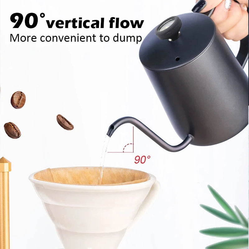 350ml Drip Kettle Coffee Tea Pot With Thermometer Non-stick Coating Food Grade Stainless Steel Thin Mouth Gooseneck Coffee Pot