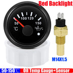 Auto Car Boat 2" 52mm Oil Temperature Gauge with Warning Red Light 50~150℃ Oil Temp Meter+Sensor 1/8NPT M14X1.5 DC12V 24V Custom