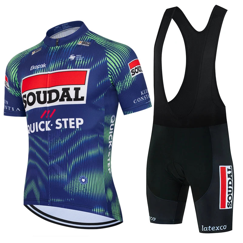 New 2026 SOUDAL Quick Step Men Summer Short Sleeve Cycling Jersey Set Breathable Quick Drying Cycling Clothes Shirt 19D Cushion