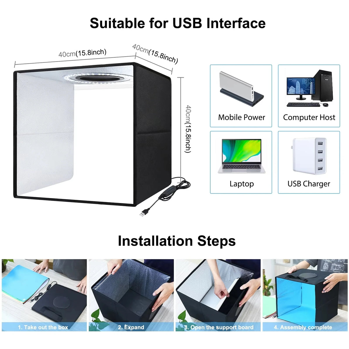 30/40CM Photo Studio Light Box,Dimmable Portable Photography Lightbox,Photo Studio Shooting Tent Box Kit 6/12 Colors Background