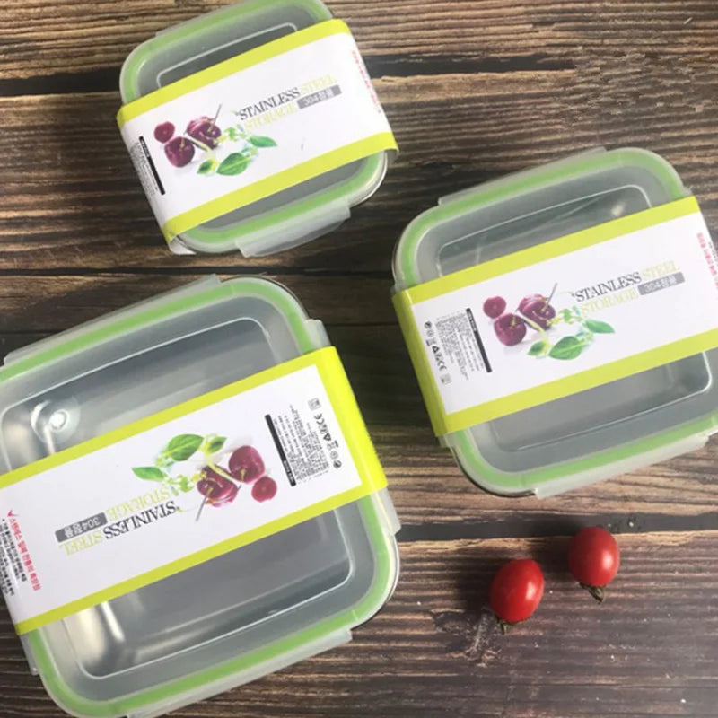 3 Pieces Stainless Steel Food Containers Food Storage Box Square Lunch Box 400/750/1200ml