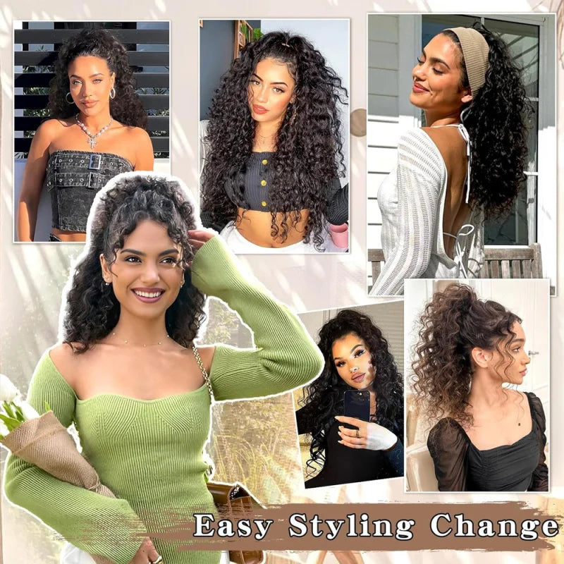 22in Drawstring Curly Ponytail Hair Extension, Synthetic Fluffy Long Curly, 1pc