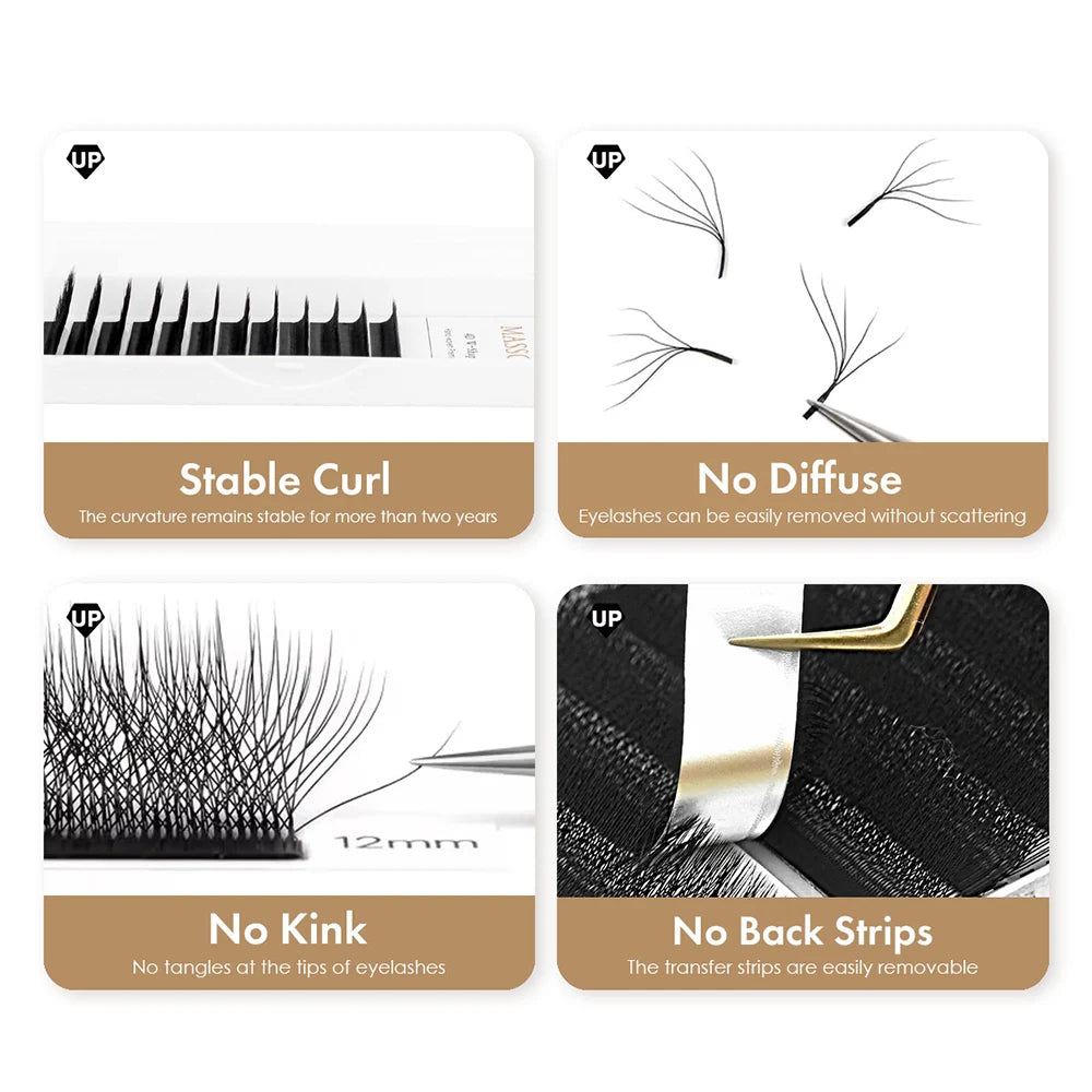 MASSCAKU L LU M Curl YY/W Shape Eyelash Extension Soft Lightweight Faux Mink Fibers 0.07mm Thickness 8–15mm Natural Volume Look