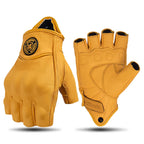 MJMOTO Leather Half Finger Motorcycle Gloves Touchscreen Hard Shell, Black/Yellow L-XXL