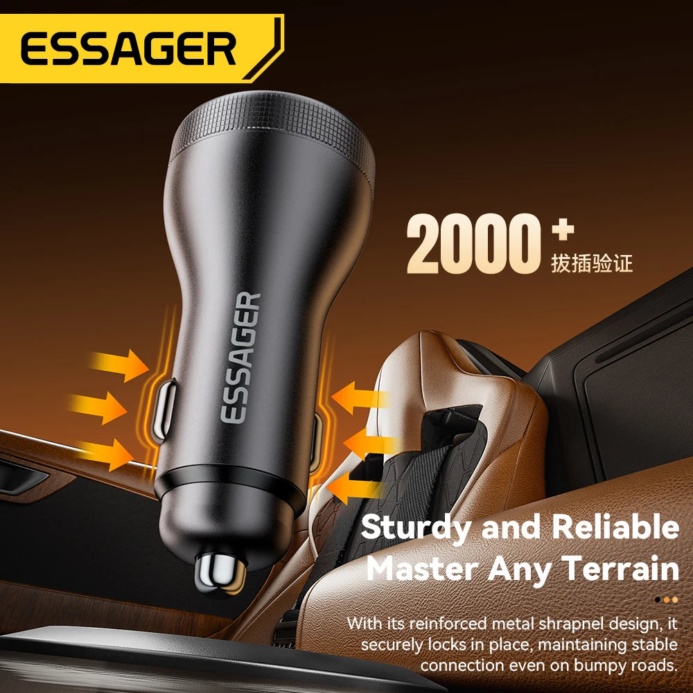 Essager 100W USB C Car Charger PD3.0 Fast Charging Digital Dispaly Quick Charge for iPhone 15pro Samsung Xiaomi  MacBook Laptop
