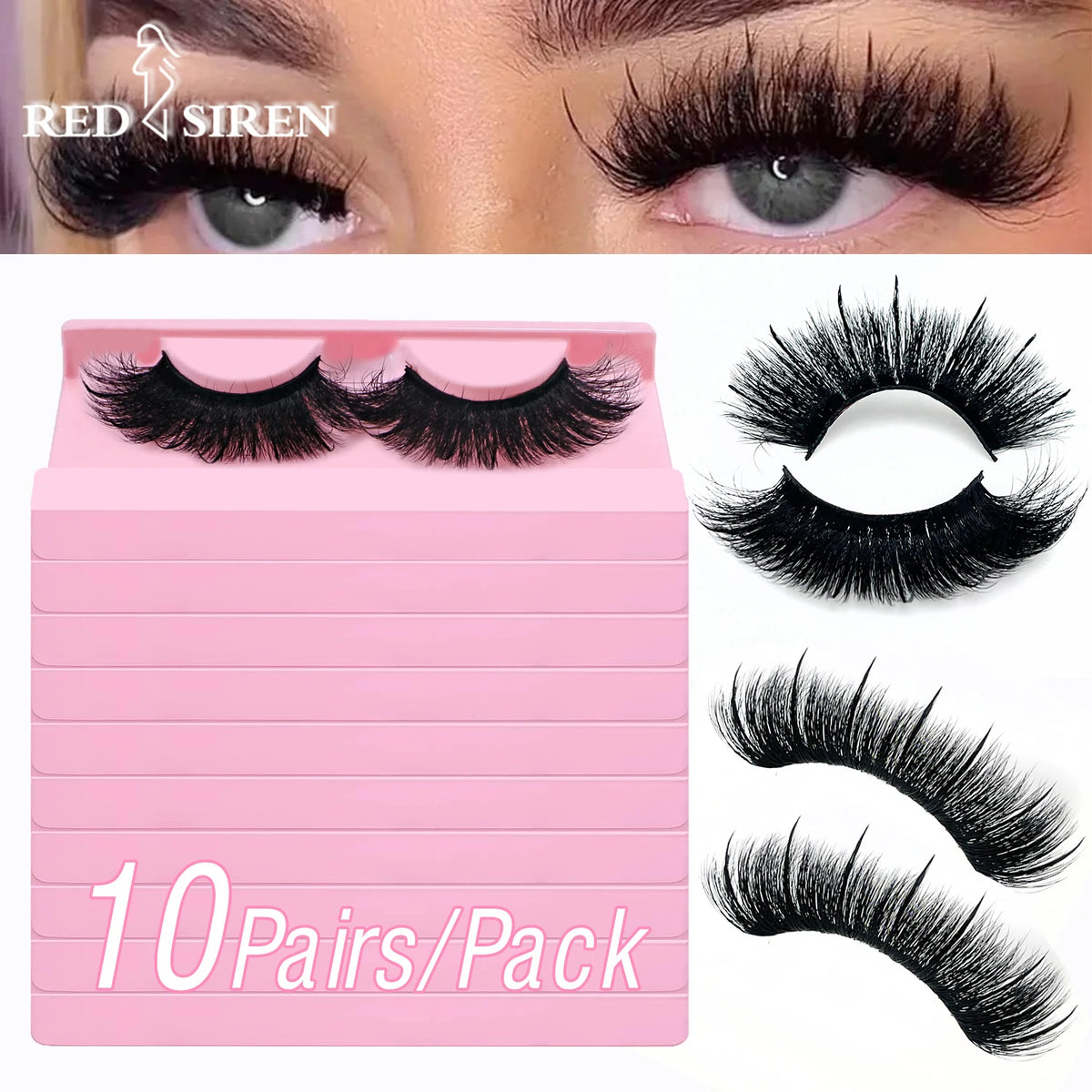 Free Shipping 10Pairs/Pack Fluffy Wispy Natural Strip Lashes With Spikes Wholesale in Bulk Faux Mink Lashes Supplies