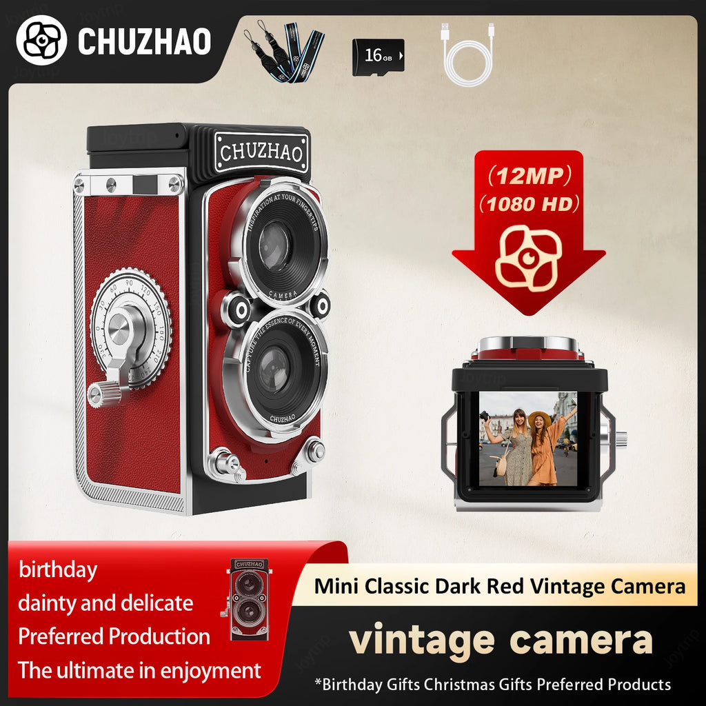 CHUZHAO Retro Mini Digital Camera  Autofocus 12MP, Portable Vlogging Camera with 1080P FHD Video, Perfect Ideal Gift